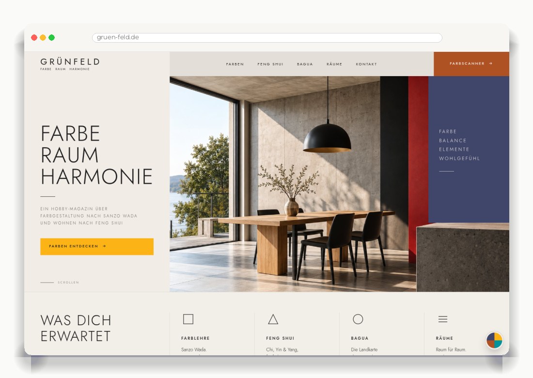 GRÜNFELD – Farbe, Raum & Feng Shui — Webdesign-Arbeit von MietzMedia