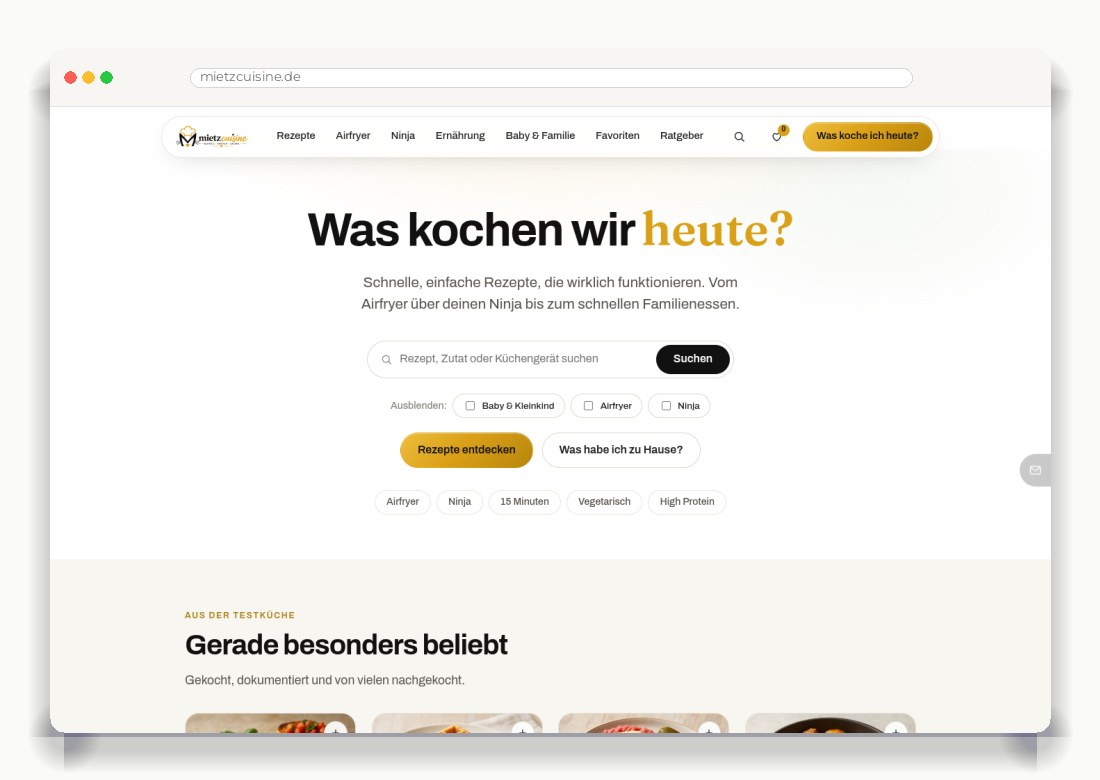 MietzCuisine – Schnelle, einfache Rezepte — Webdesign-Arbeit von MietzMedia