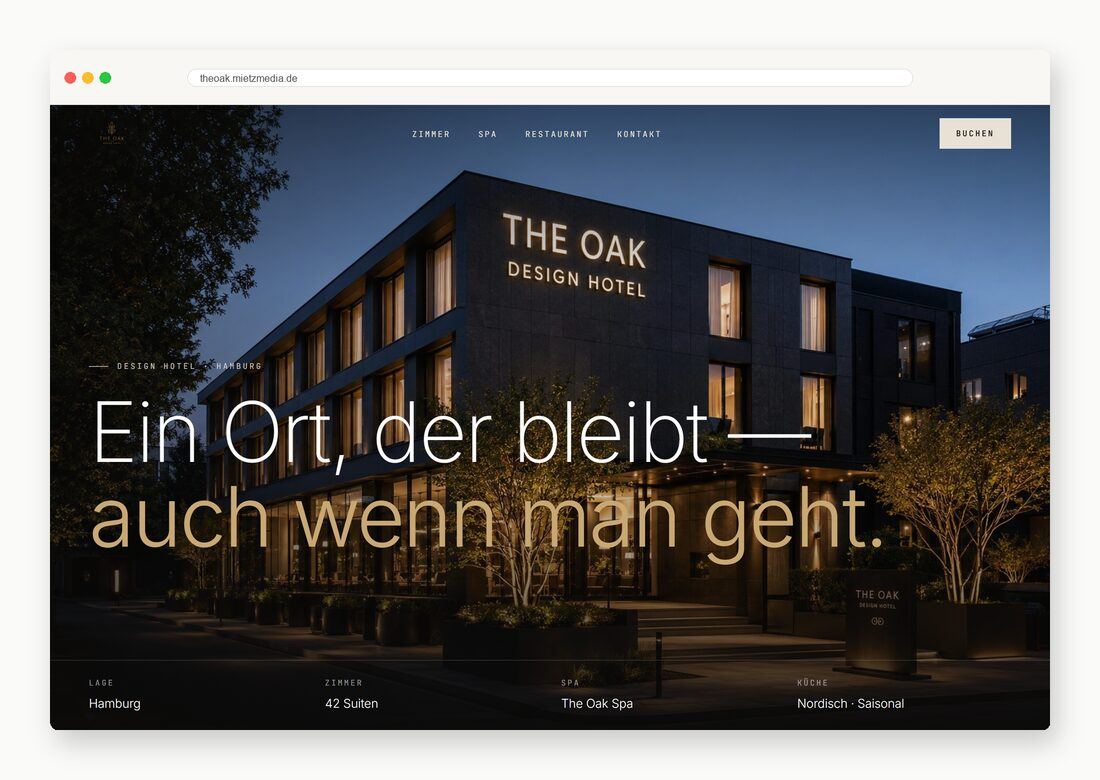 The Oak Design Hotel — Webdesign-Arbeit von MietzMedia